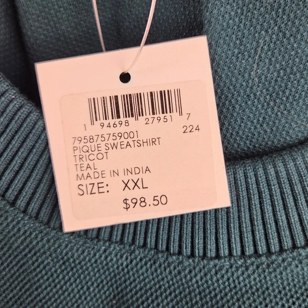 NWT Club Monaco Sweater knit 100%‎ cotton Teal Pique Stripe Crew Neck XXL
